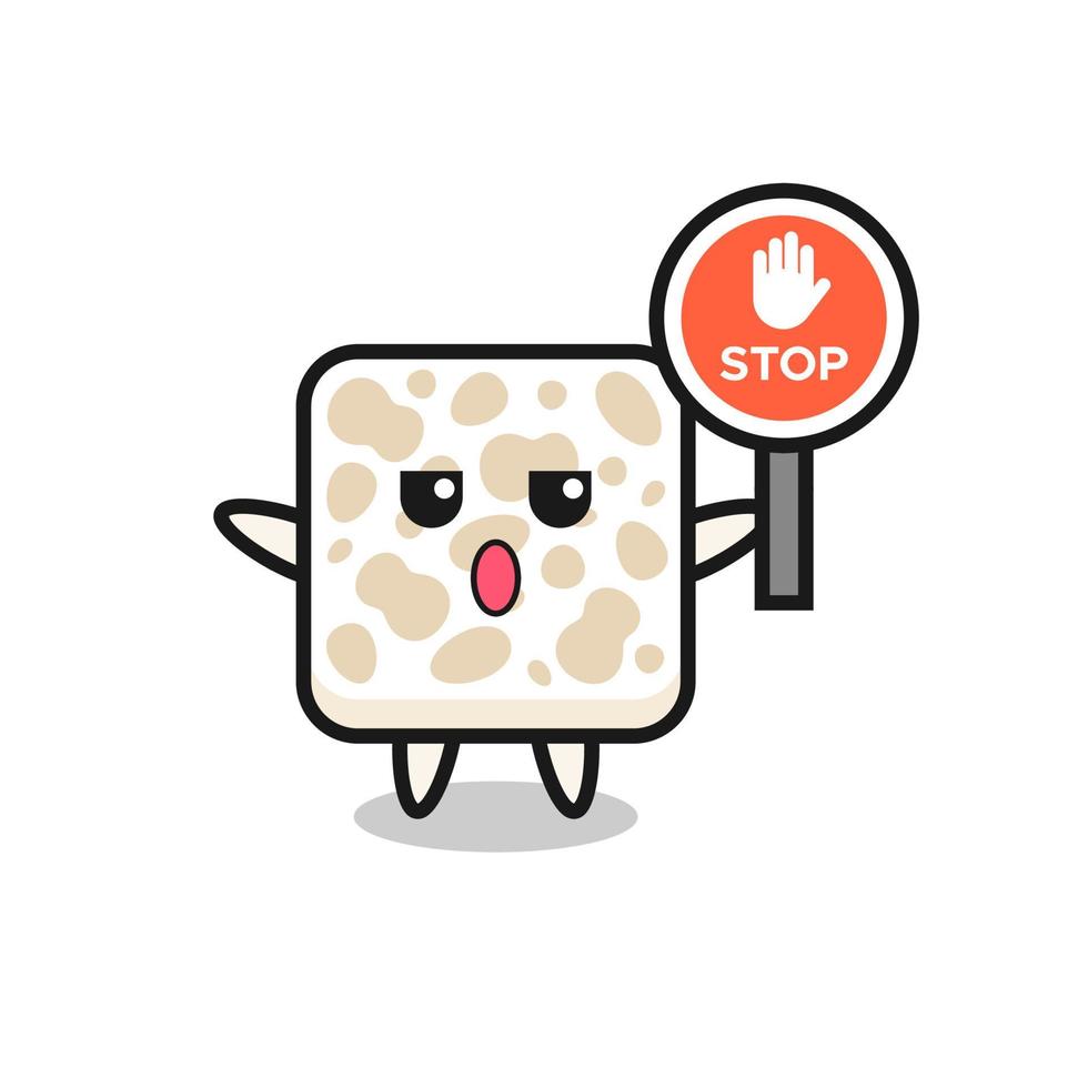 tempeh character illustration holding a stop sign vector