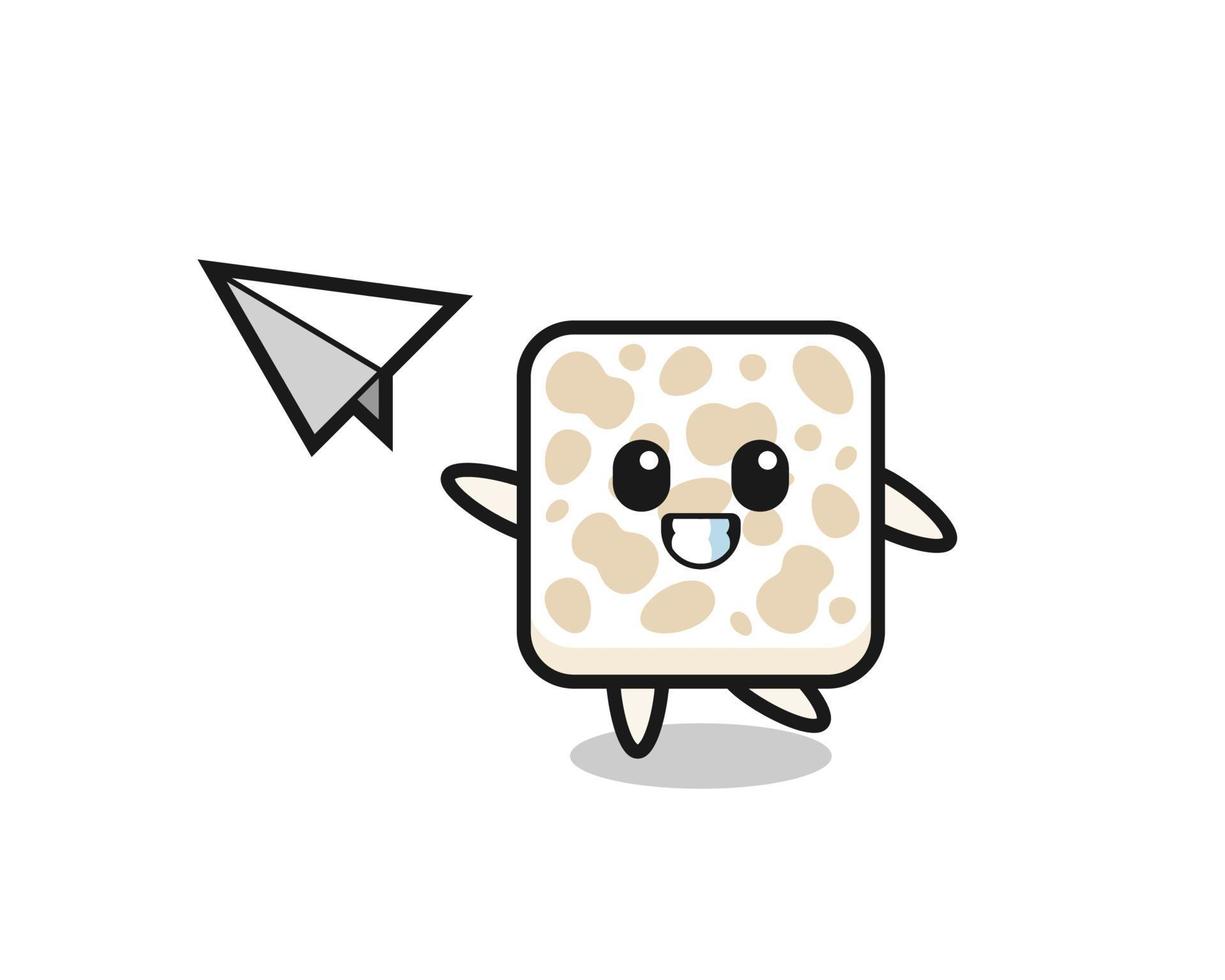 tempeh cartoon character throwing paper airplane vector