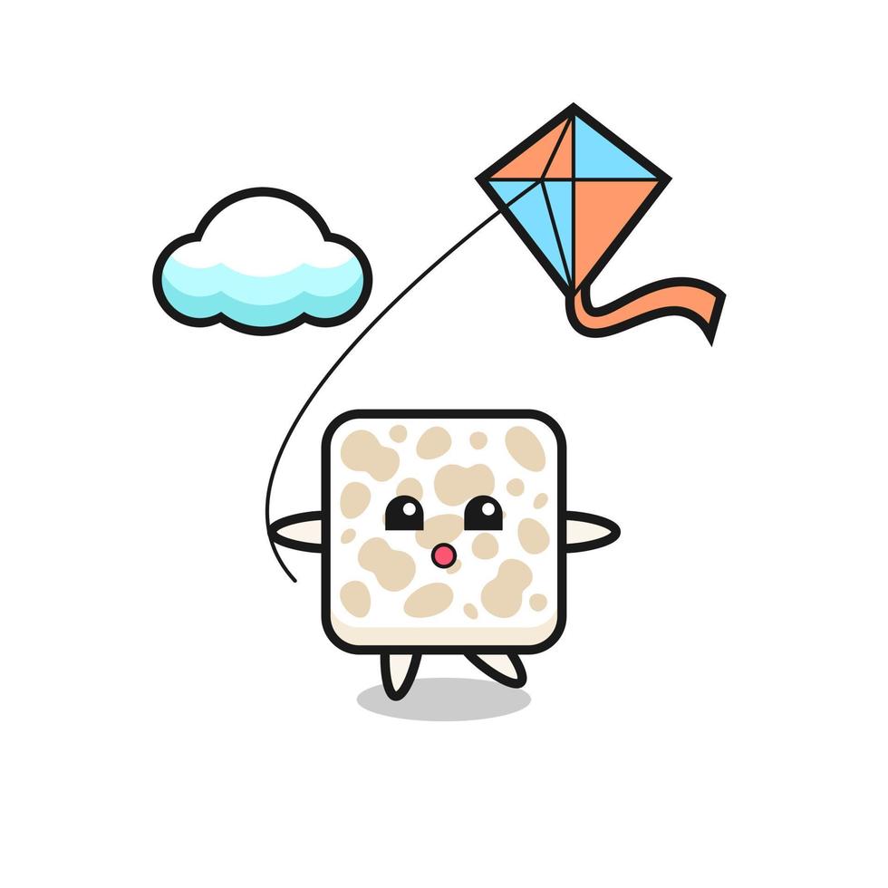 tempeh mascot illustration is playing kite vector