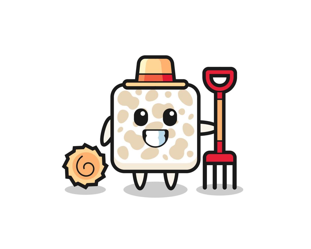 personaje mascota de tempeh como granjero vector