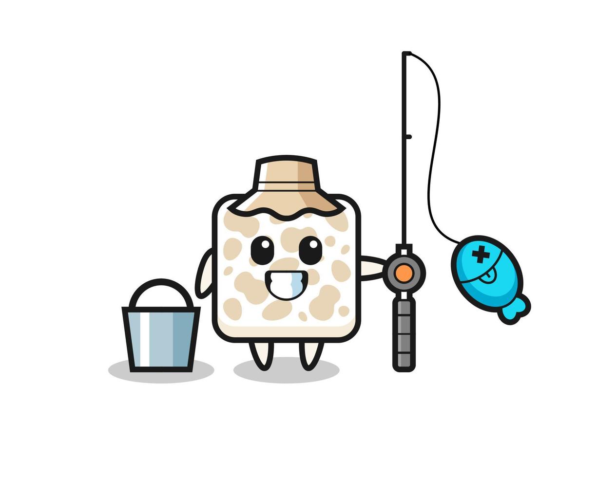 personaje mascota de tempeh como pescador vector