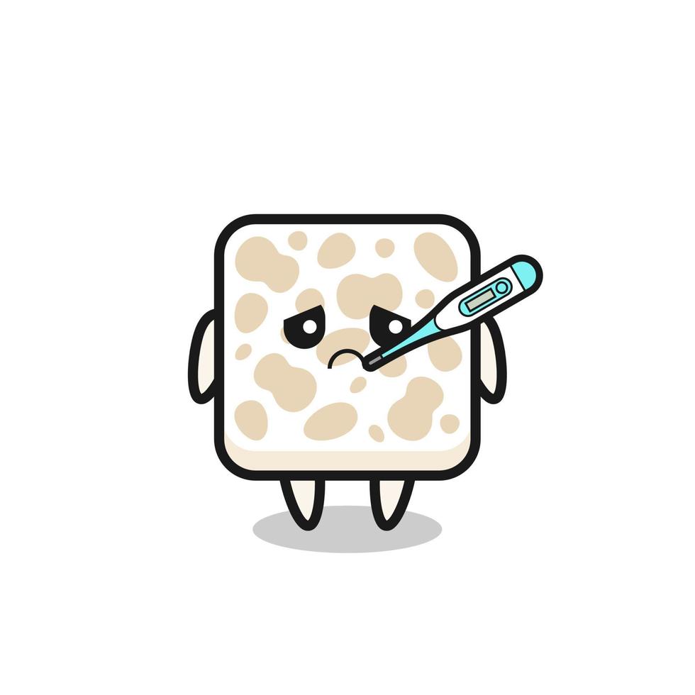 personaje mascota tempeh con fiebre vector