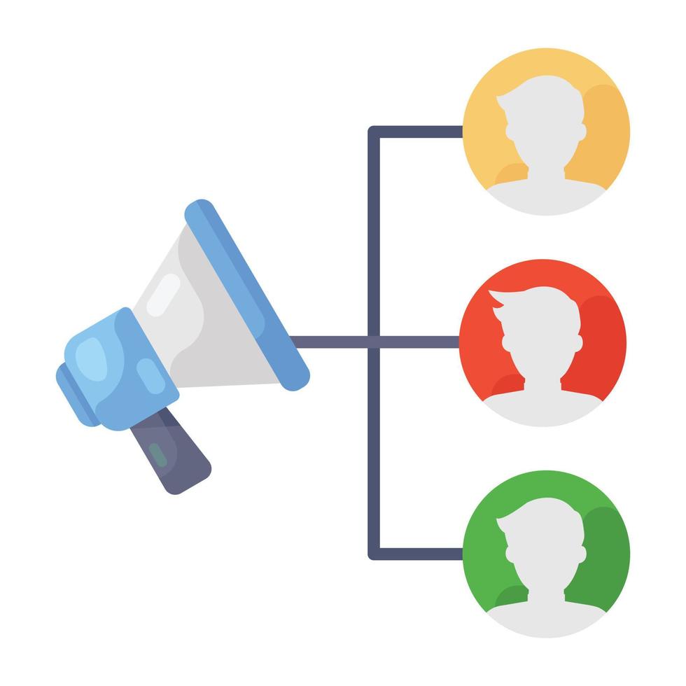 People connected with megaphone, user promotion icon vector