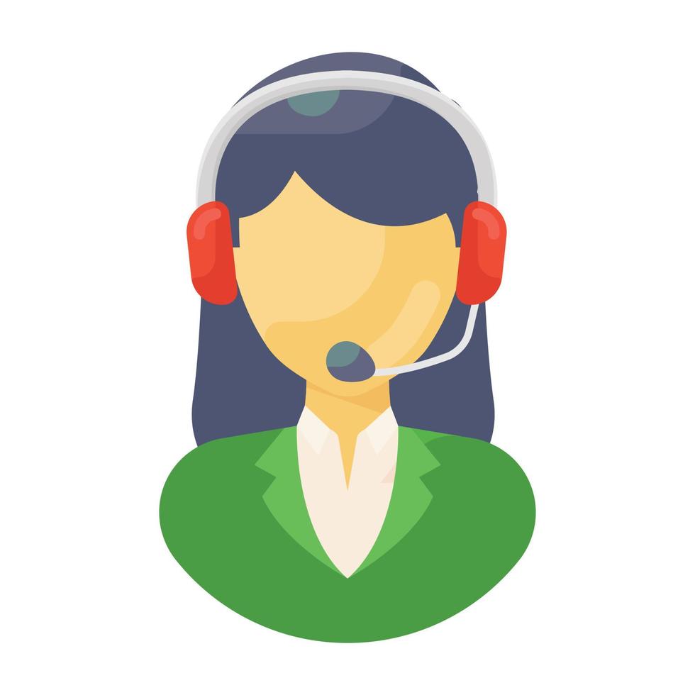 avatar femenino con auriculares con micrófono que muestra el icono del centro de llamadas vector