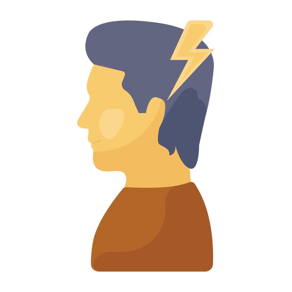 Male avatar with bolt denoting brain power icon vector