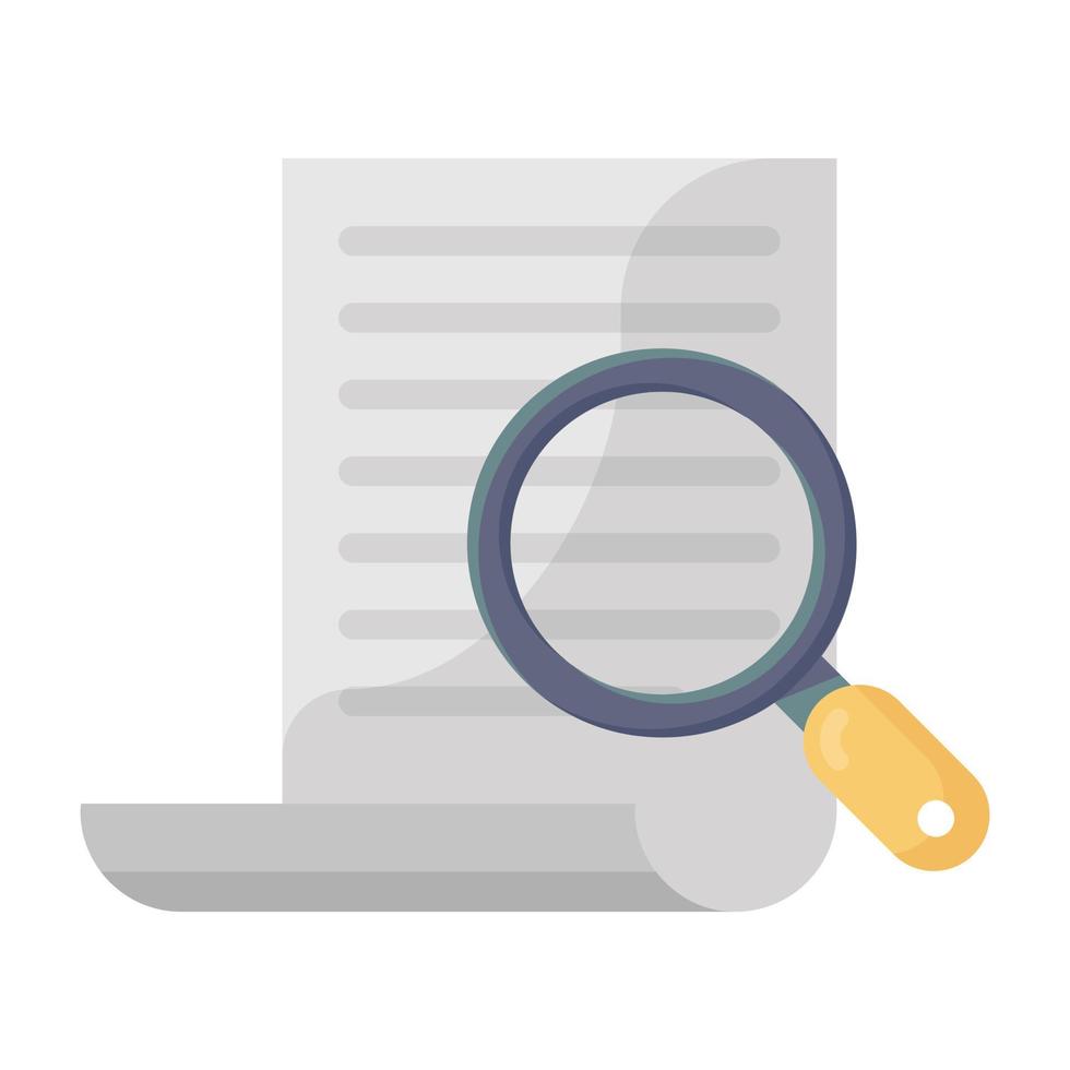 Paper under magnifier, search document concept icon vector