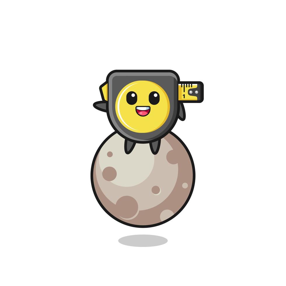 illustration of tape measure cartoon sitting on the moon vector