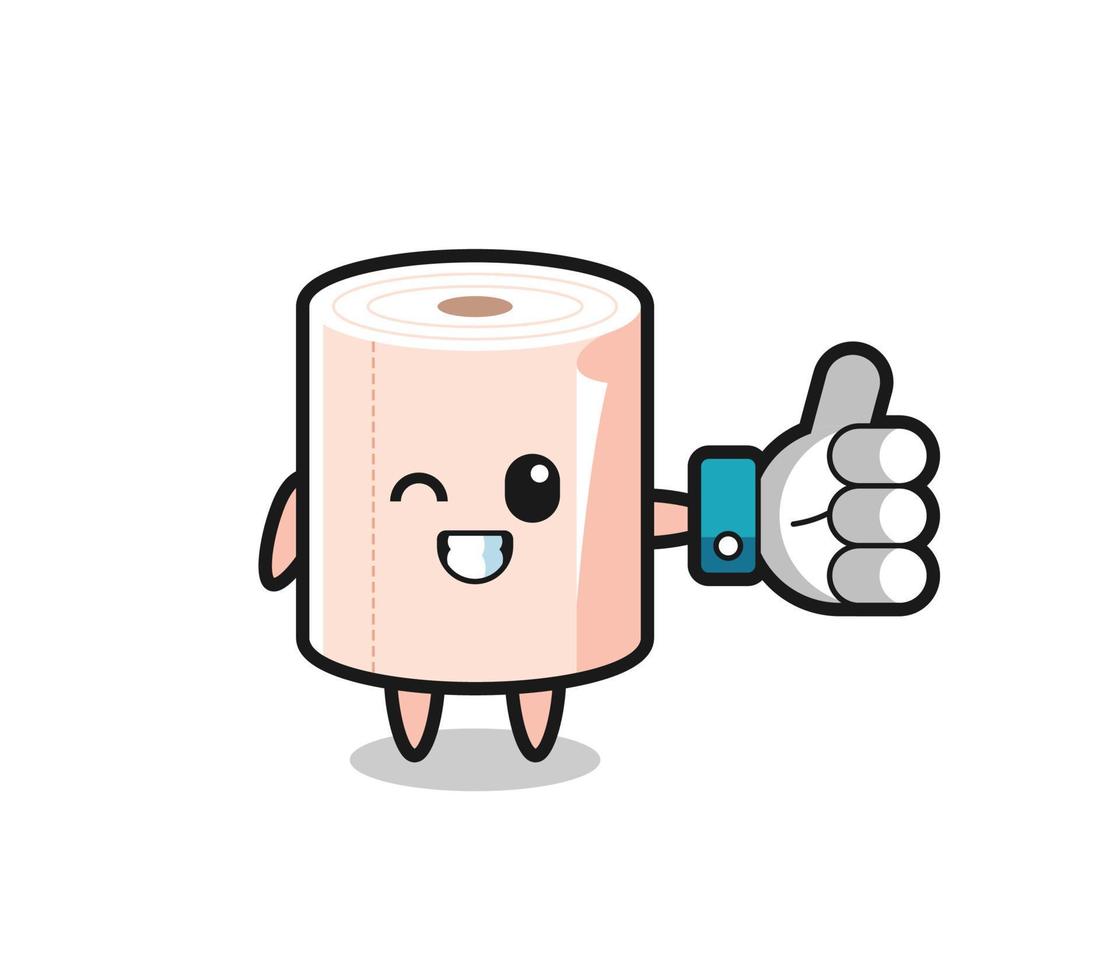 cute tissue roll with social media thumbs up symbol vector