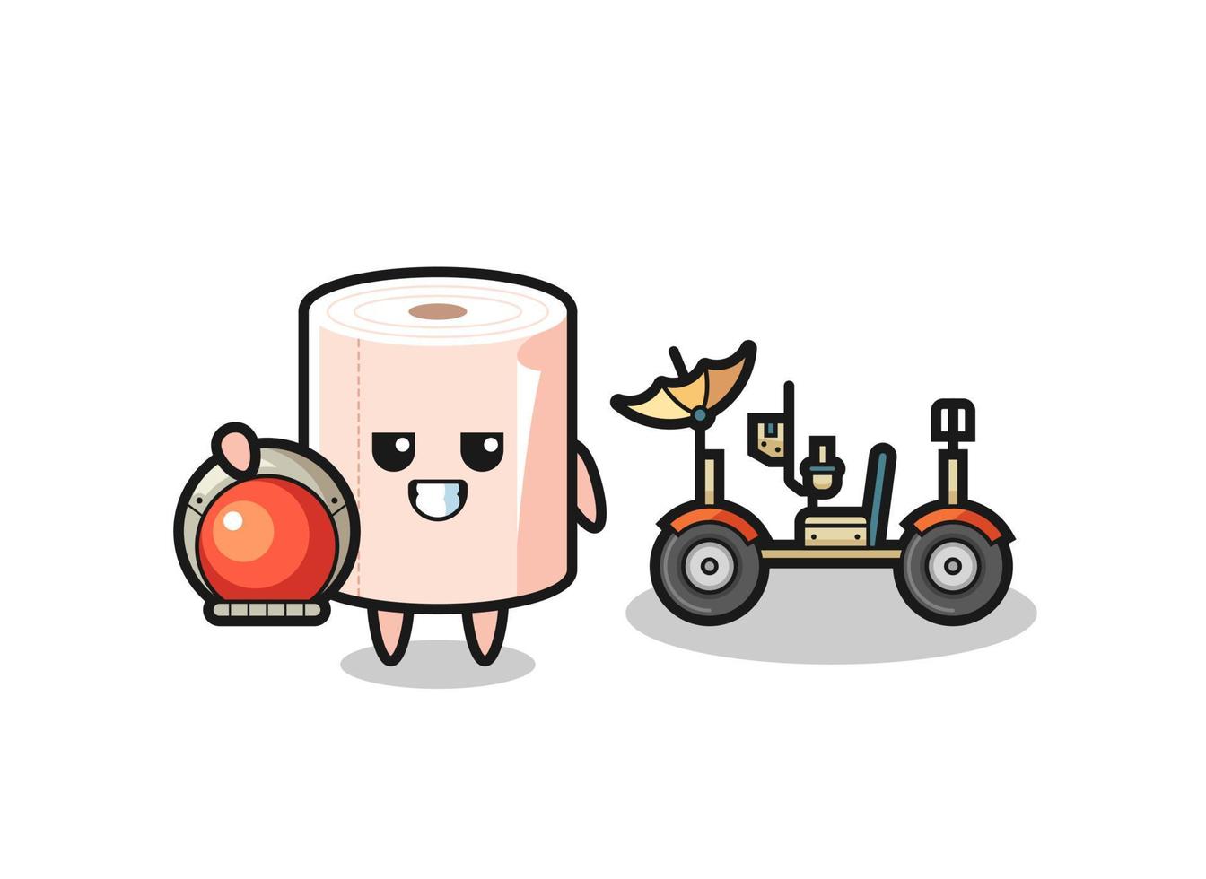 the cute tissue roll as astronaut with a lunar rover vector