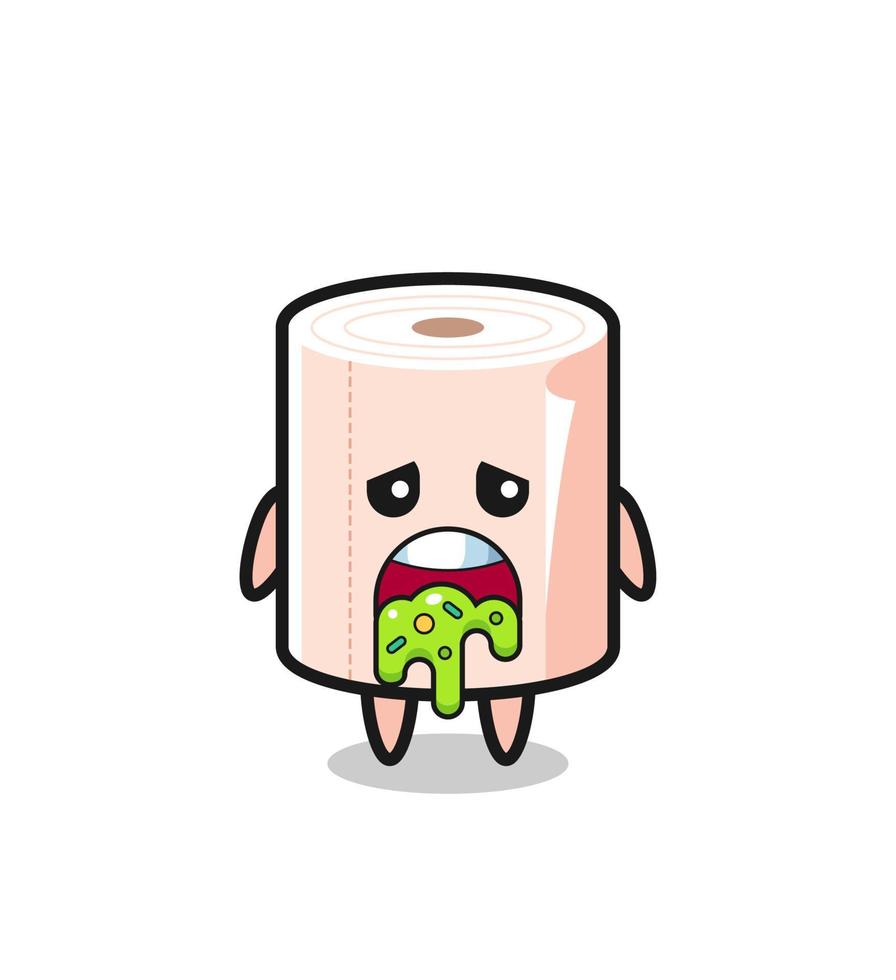 the cute tissue roll character with puke vector