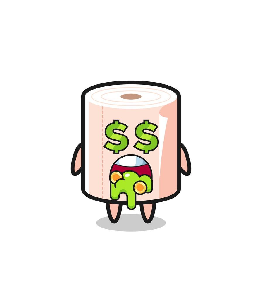 tissue roll character with an expression of crazy about money vector