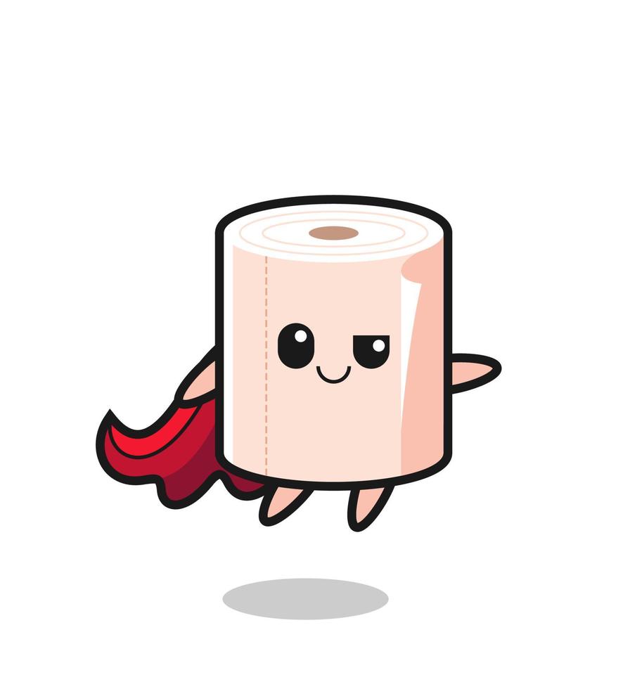 cute tissue roll superhero character is flying vector