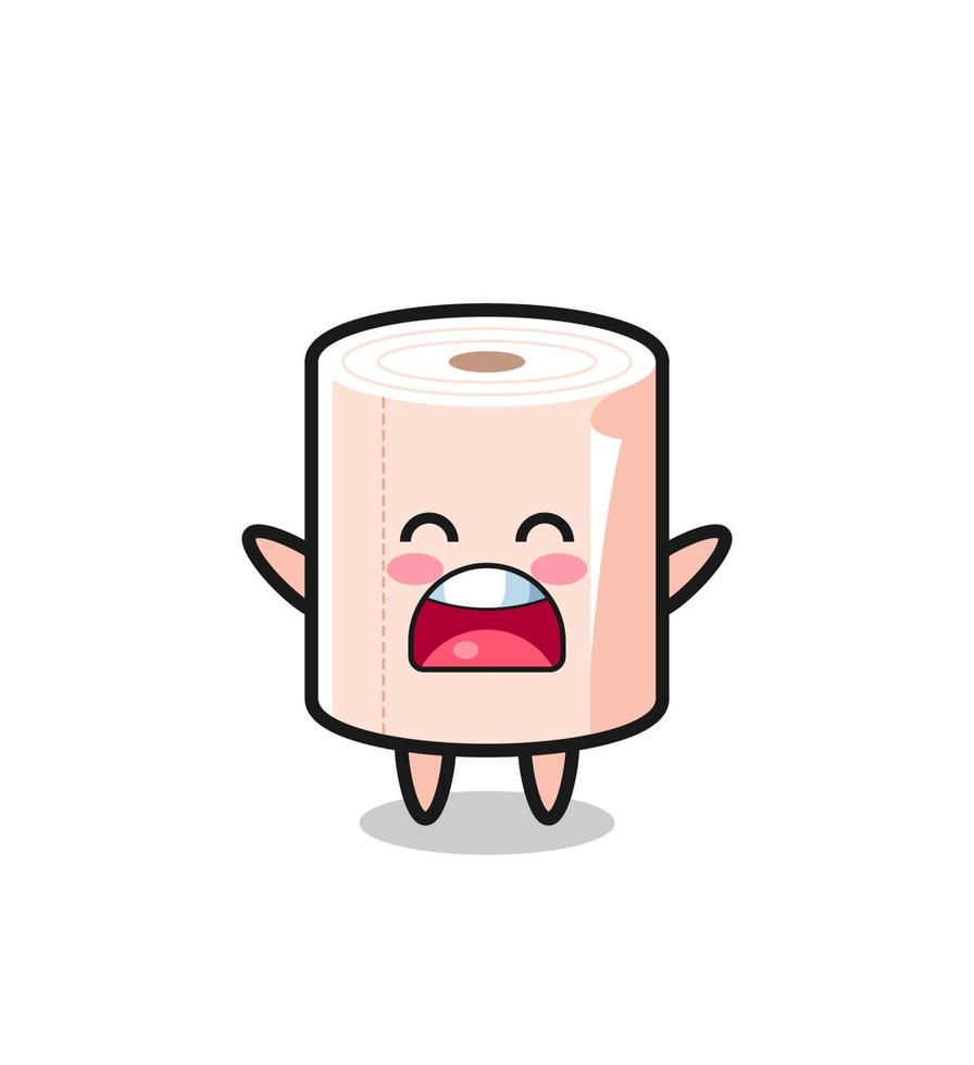 cute tissue roll mascot with a yawn expression vector