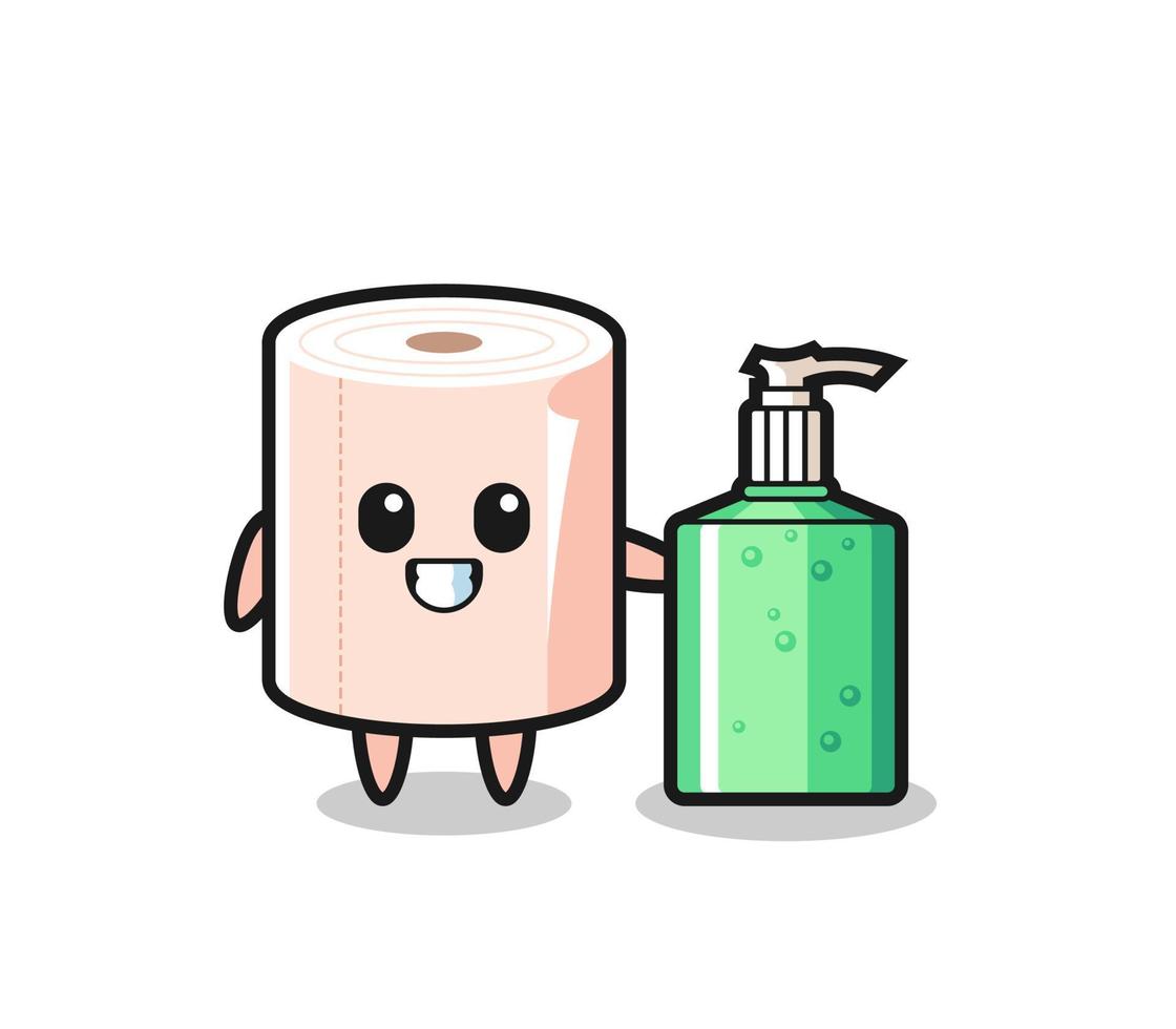 cute tissue roll cartoon with hand sanitizer vector