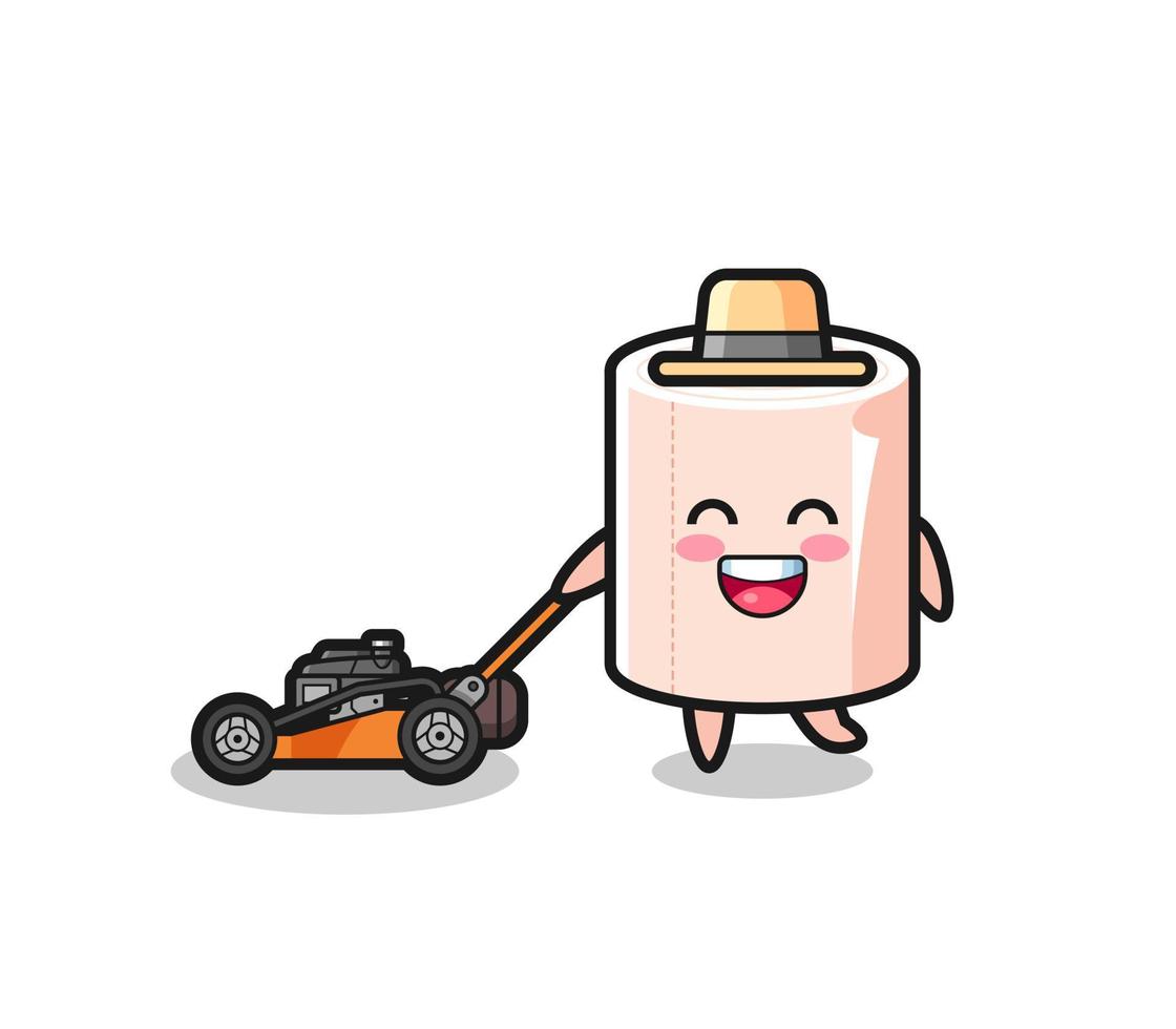 illustration of the tissue roll character using lawn mower vector