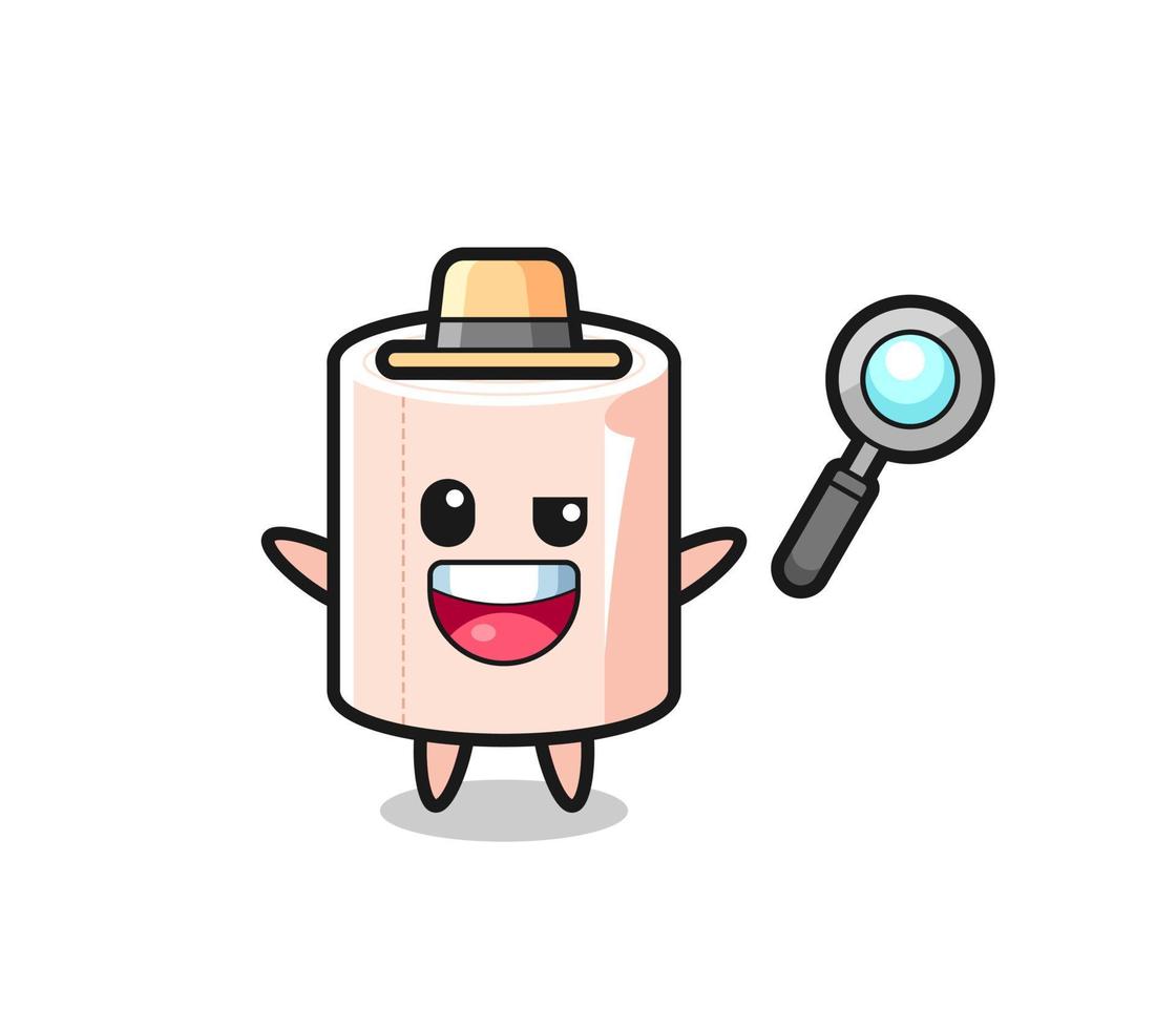 illustration of the tissue roll mascot as a detective who manages to solve a case vector