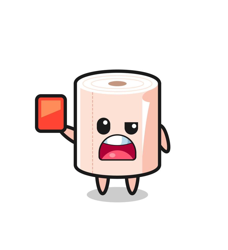 tissue roll cute mascot as referee giving a red card vector