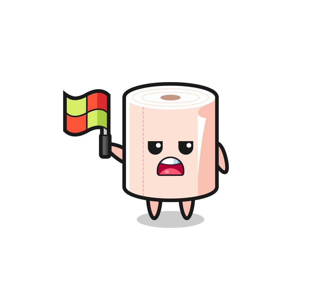 tissue roll character as line judge putting the flag up vector