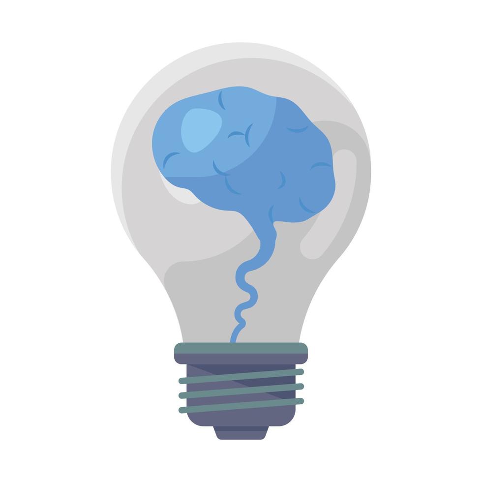 Brain inside light bulb, creative mind icon in flat design vector
