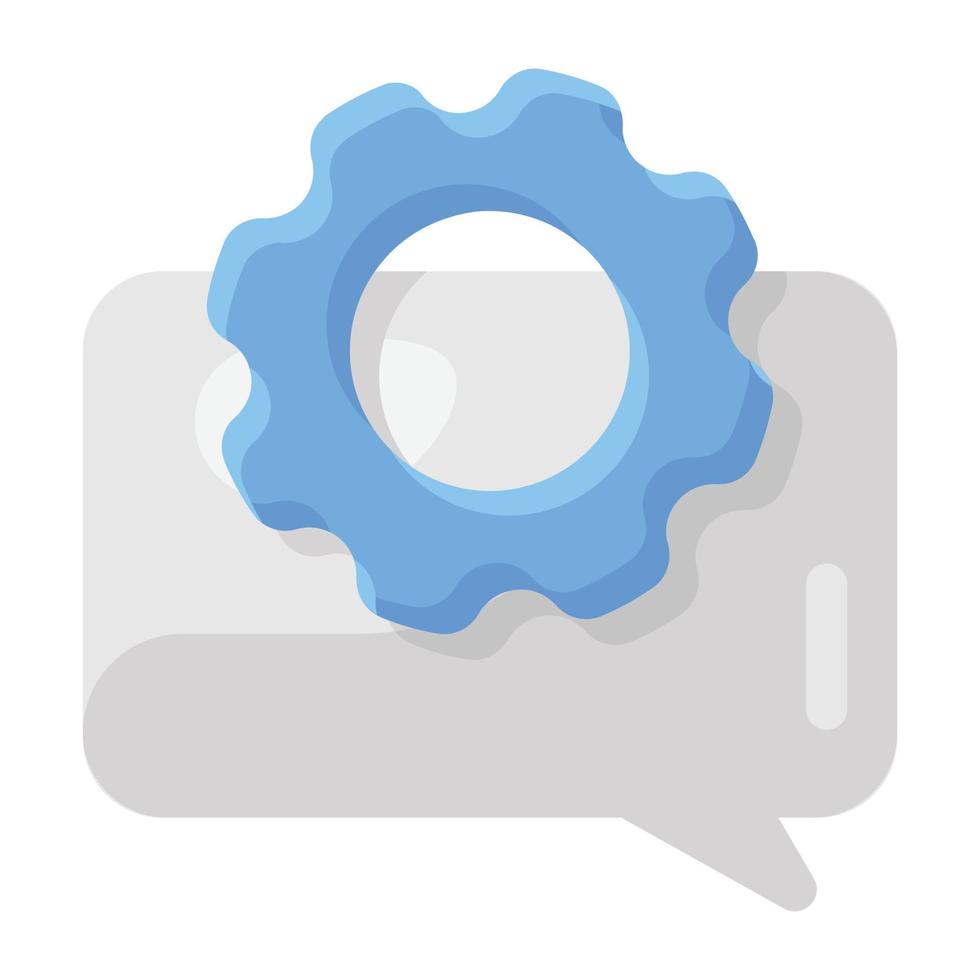 Icon of message setting in flat style, gear inside chat bubble vector