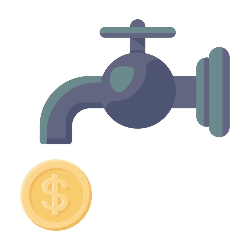 Dollar with faucet denoting concept of money tap icon vector