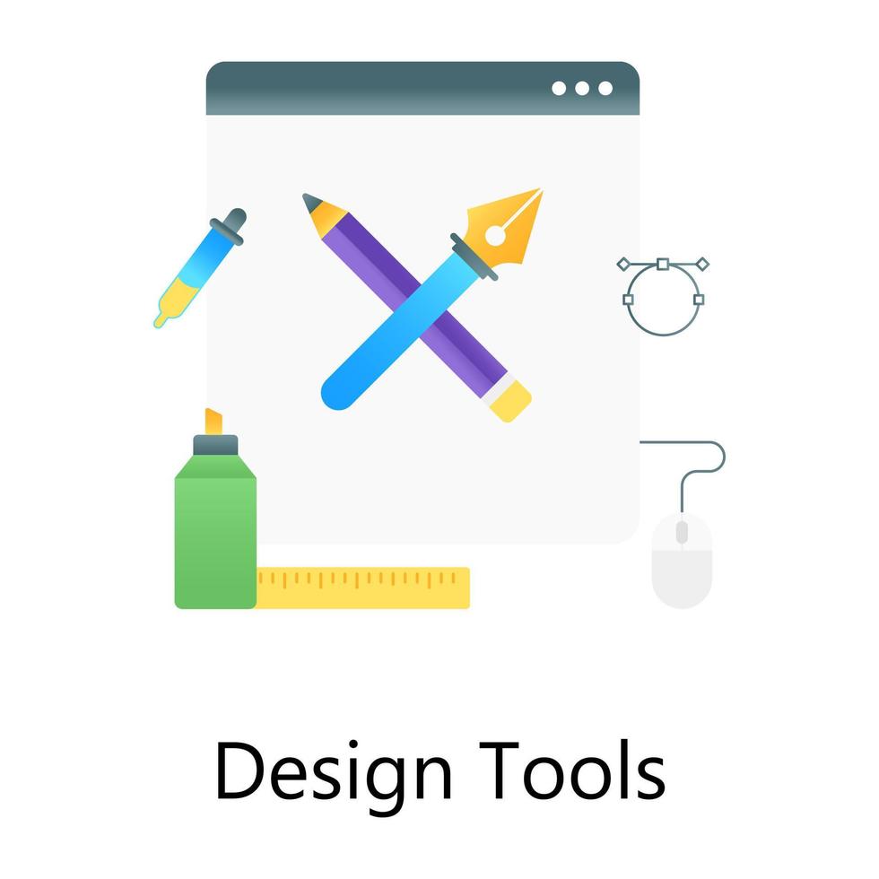 Flat gradient icon of design tools in editable vector