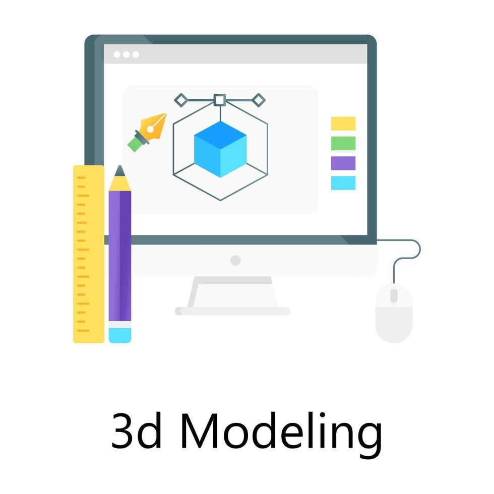 icono de vector plano degradado de modelado 3d