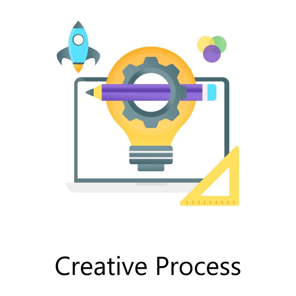 Creative, process, pen, tool, graphic, innovation, bulb, lightbulb, vector, icon, flat, gear, launch, gradient vector