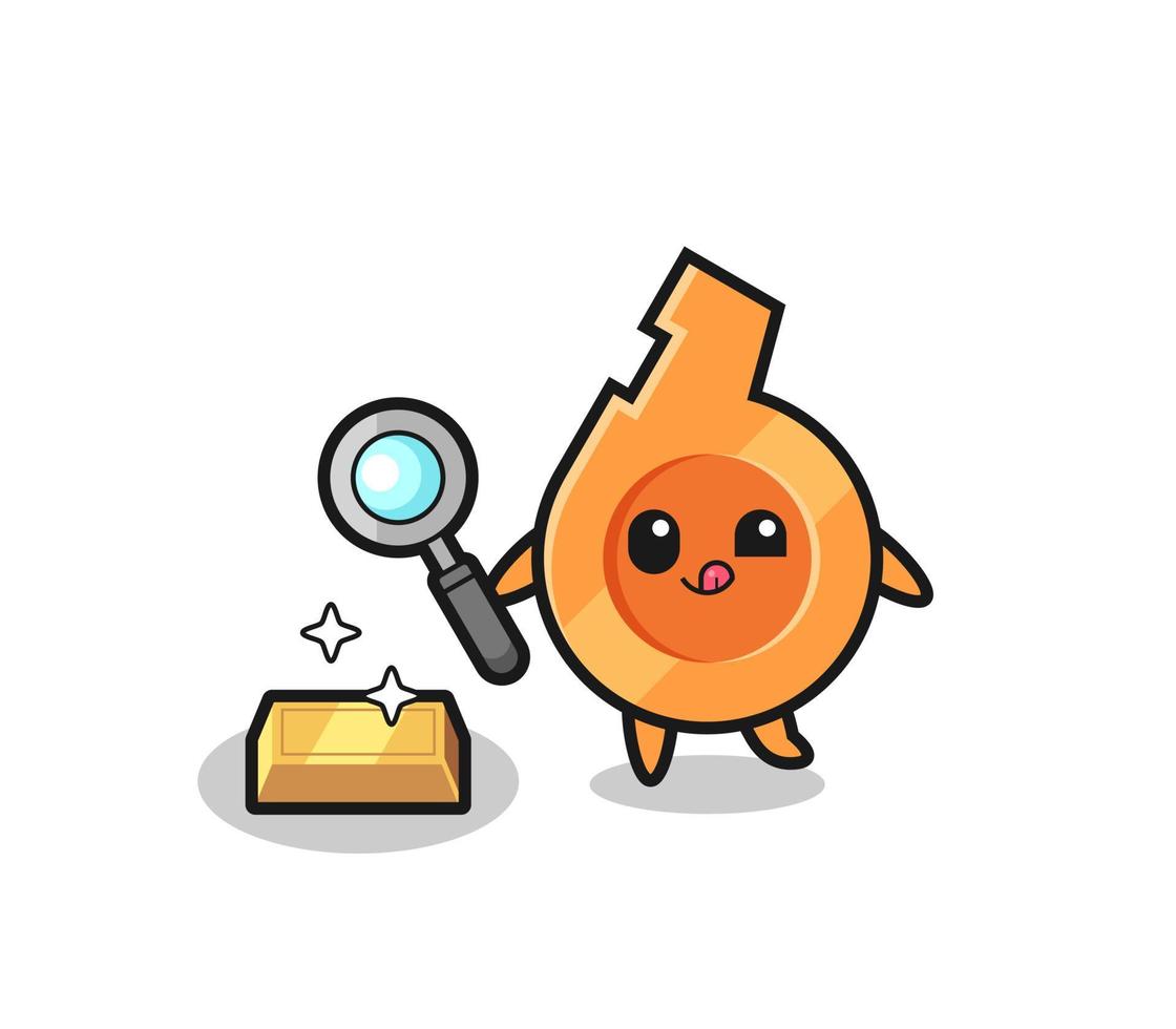 whistle character is checking the authenticity of the gold bullion vector