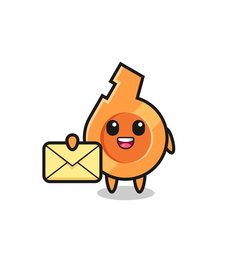 cartoon illustration of whistle holding a yellow letter vector