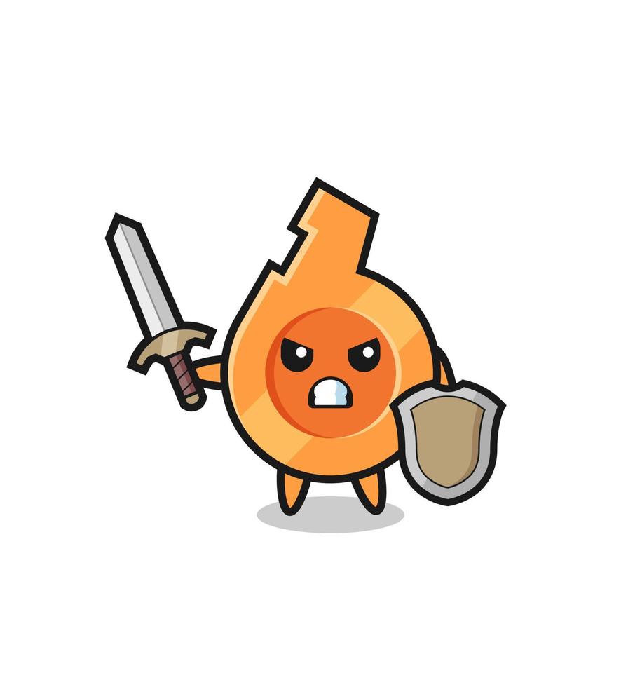 cute whistle soldier fighting with sword and shield vector