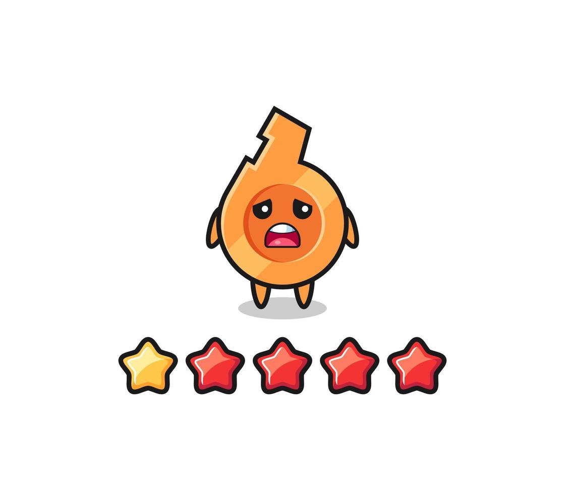 the illustration of customer bad rating, whistle cute character with 1 star vector