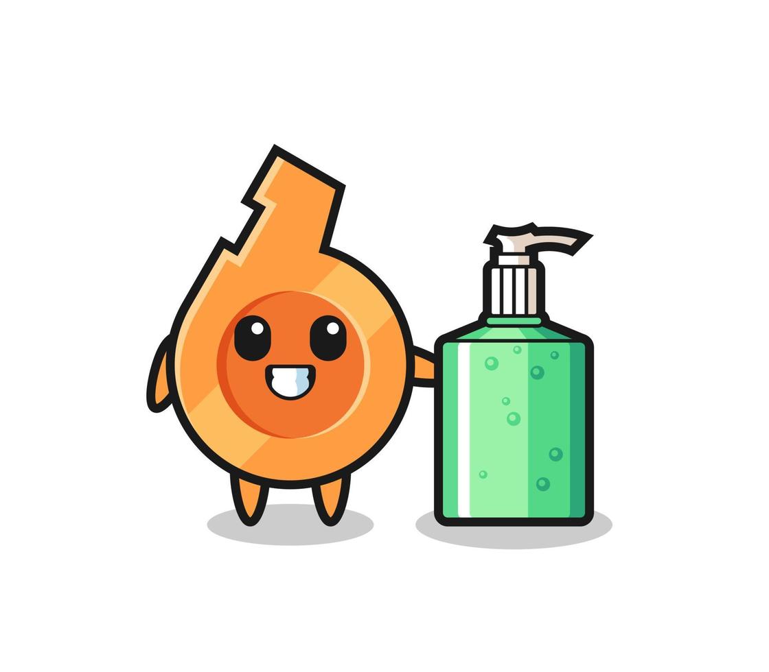 cute whistle cartoon with hand sanitizer vector