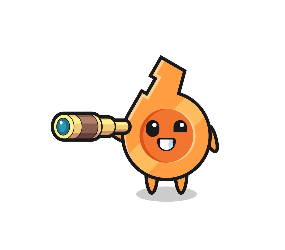 cute whistle character is holding an old telescope vector