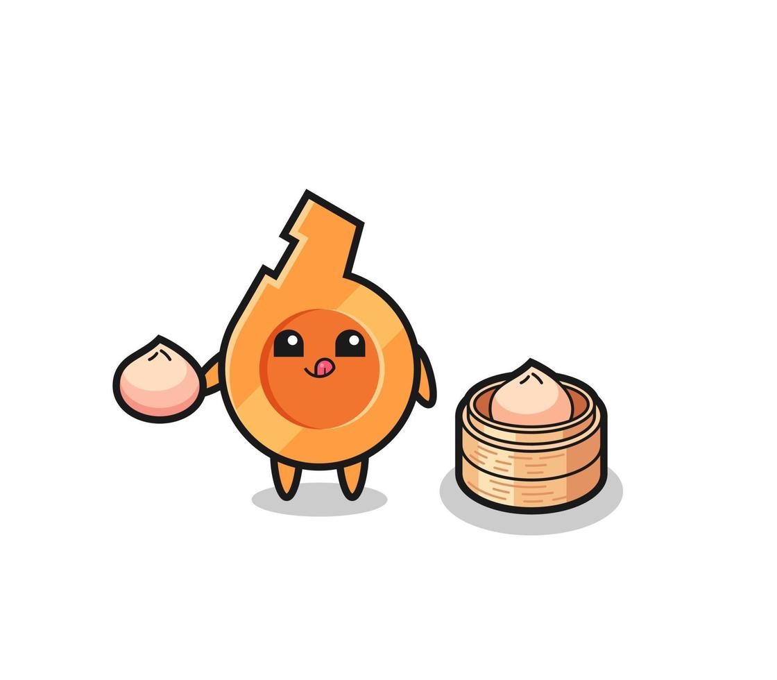 cute whistle character eating steamed buns vector