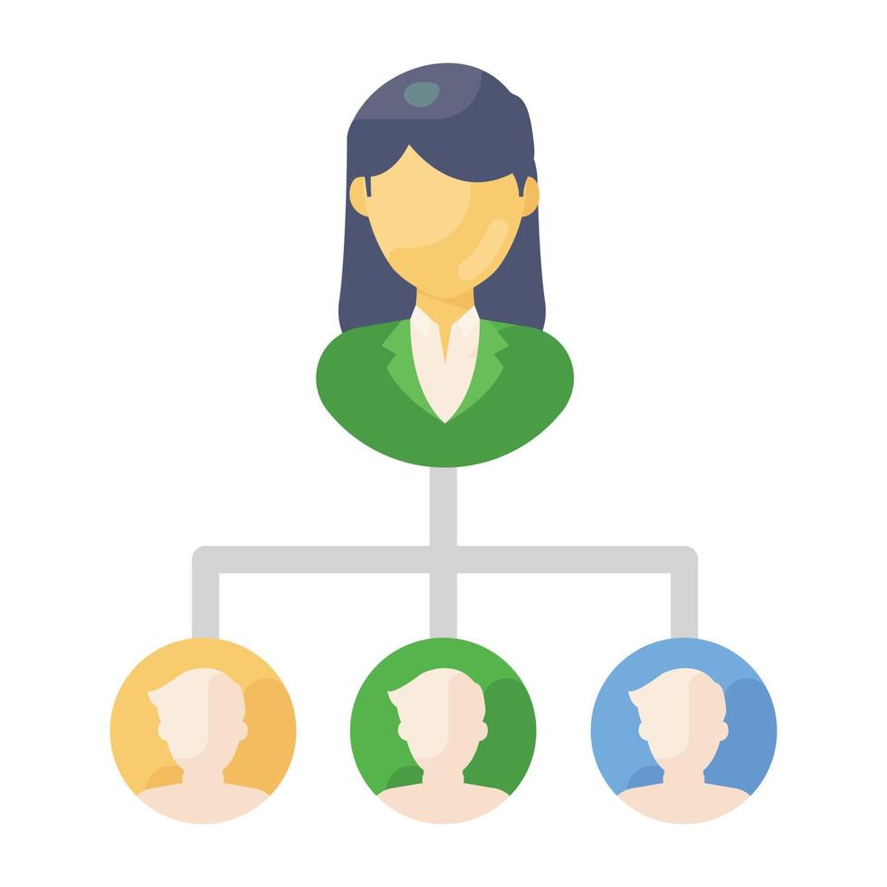 An icon of team network, leadership in flat editable style vector
