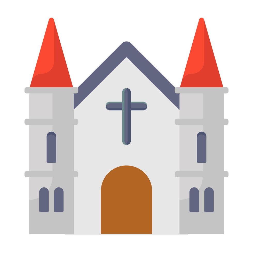 un estilo de vector de casa cristiana, diseño de icono plano de iglesia