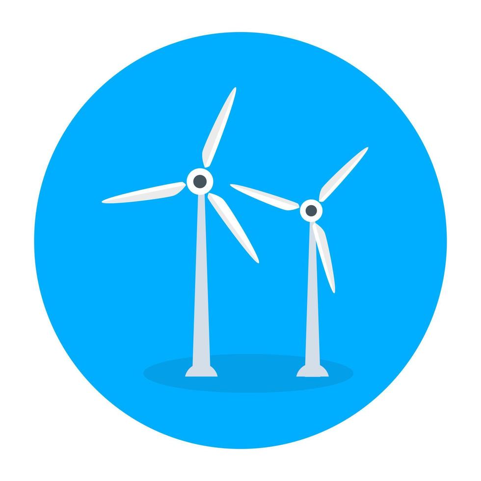 Wind power icon in flat style, wind turbine vector