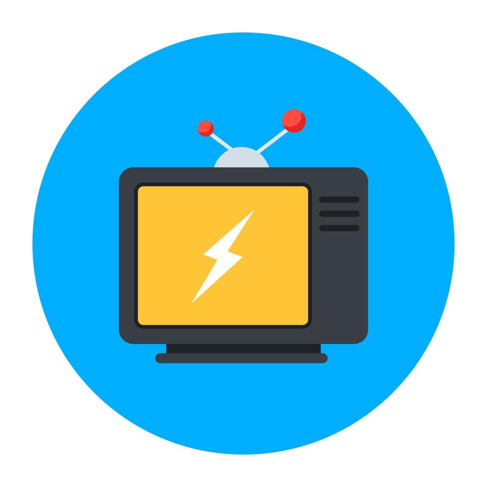 On screen news and serials via retro tv, flat icon vector
