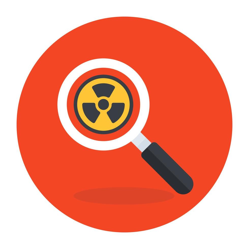 Radiation under magnifying glass, nuclear research icon vector