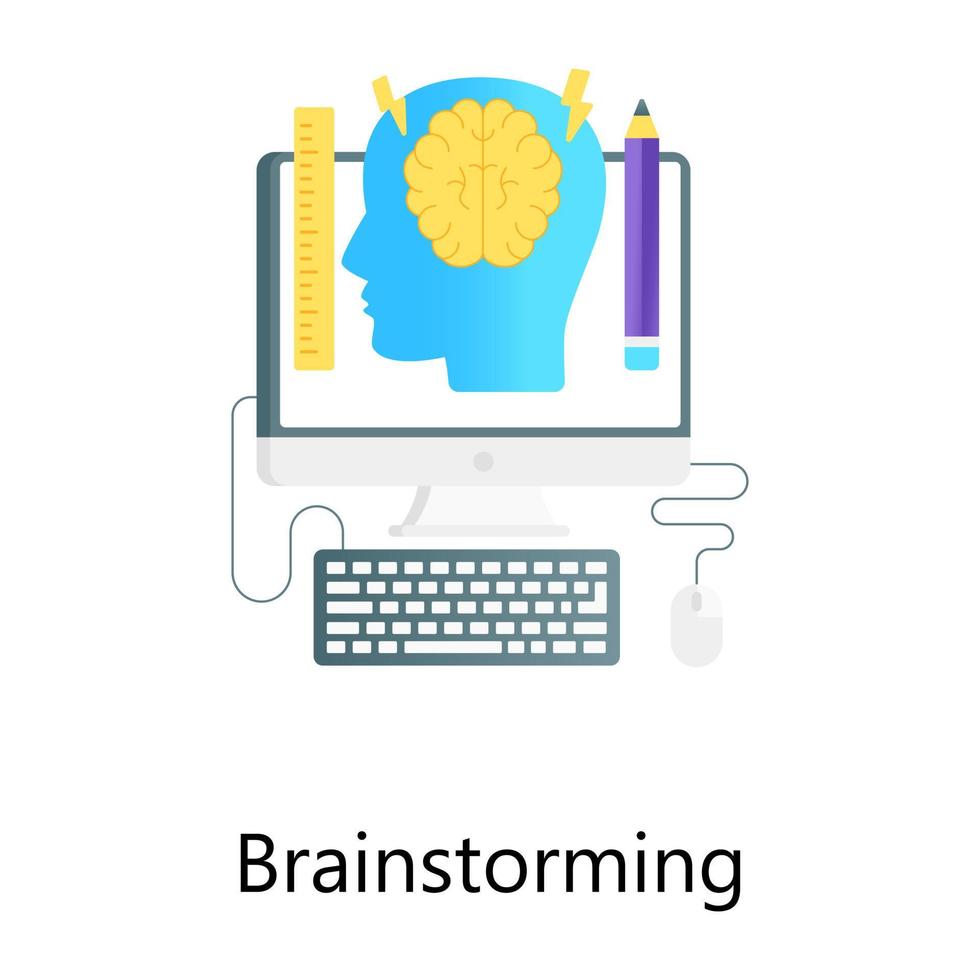 diseño gráfico digital que muestra el concepto de lluvia de ideas b cabeza humana dentro del monitor vector