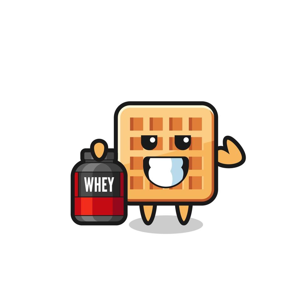 the muscular waffle character is holding a protein supplement vector