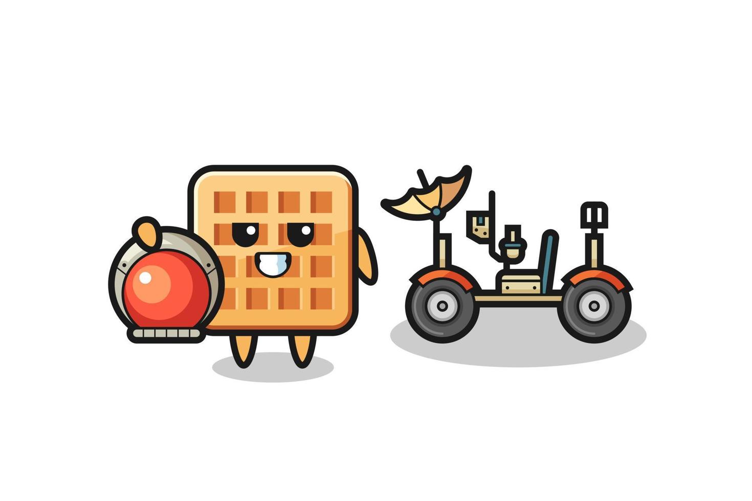 the cute waffle as astronaut with a lunar rover vector
