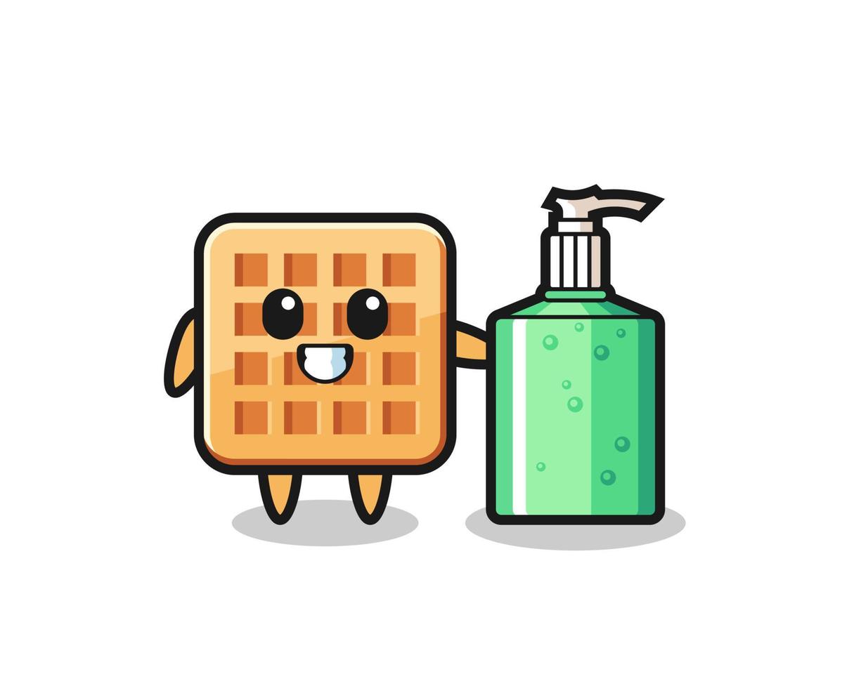 cute waffle cartoon with hand sanitizer vector