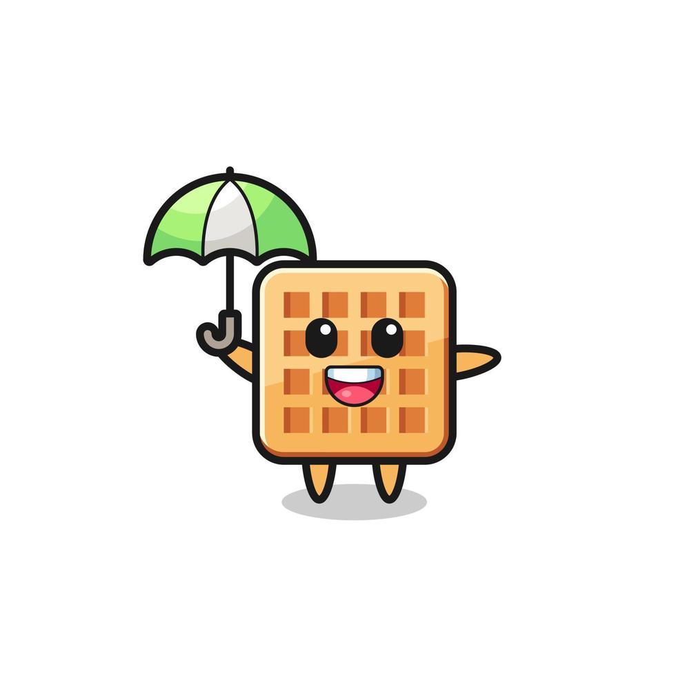 cute waffle illustration holding an umbrella vector