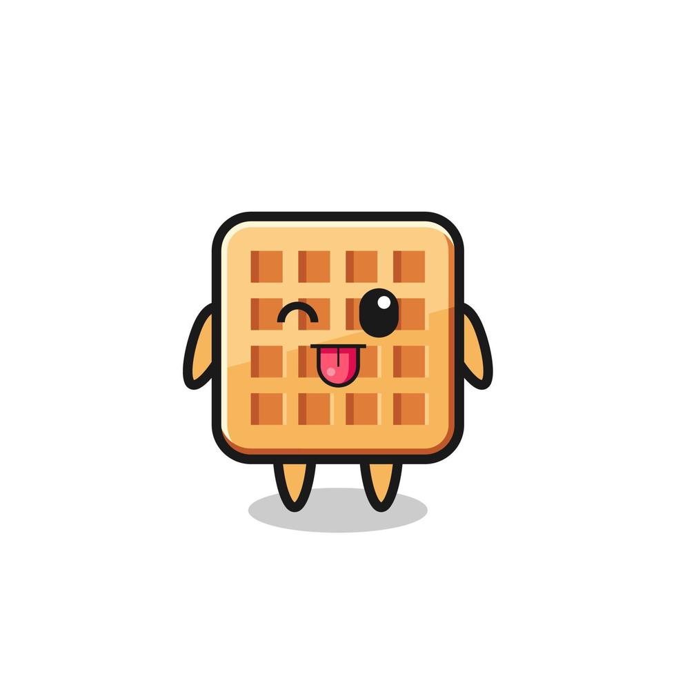 cute waffle character in sweet expression while sticking out her tongue vector