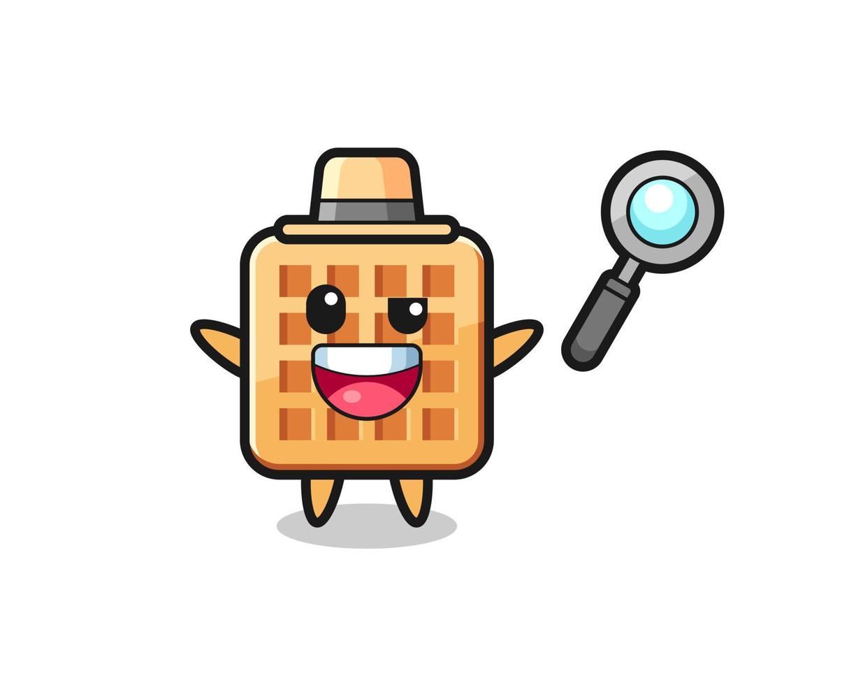 illustration of the waffle mascot as a detective who manages to solve a case vector