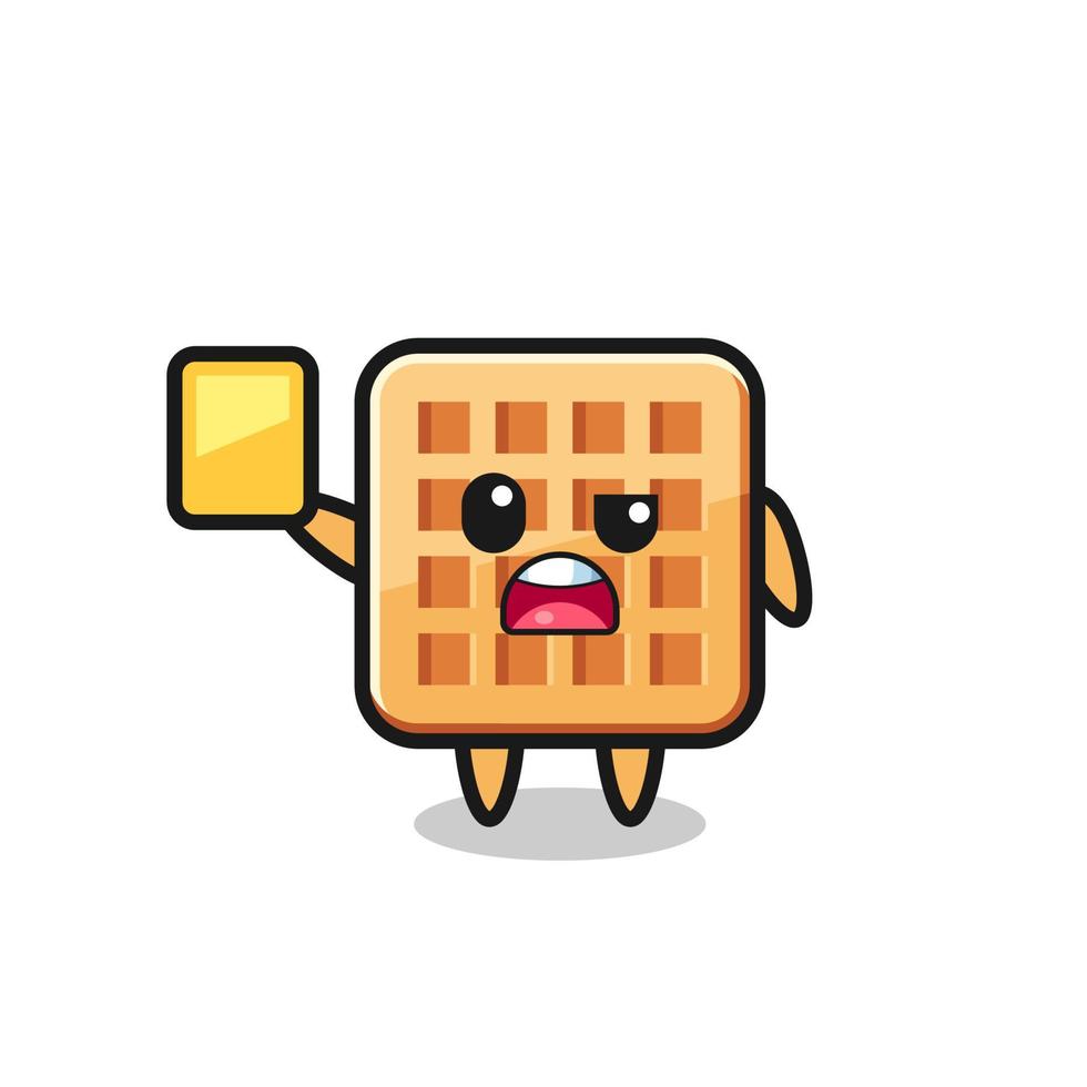 cartoon waffle character as a football referee giving a yellow card vector