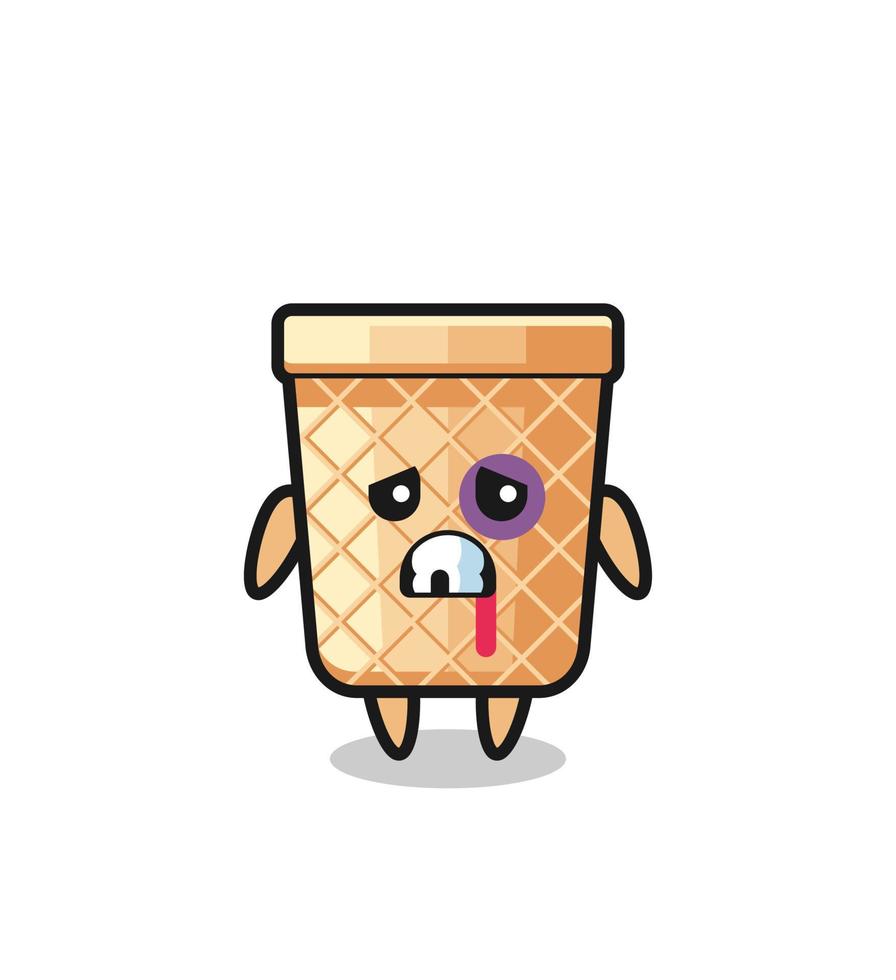 injured waffle cone character with a bruised face vector