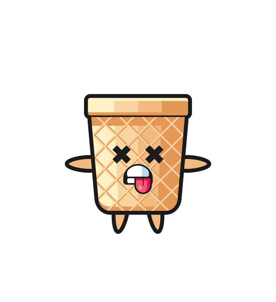 character of the cute waffle cone with dead pose vector